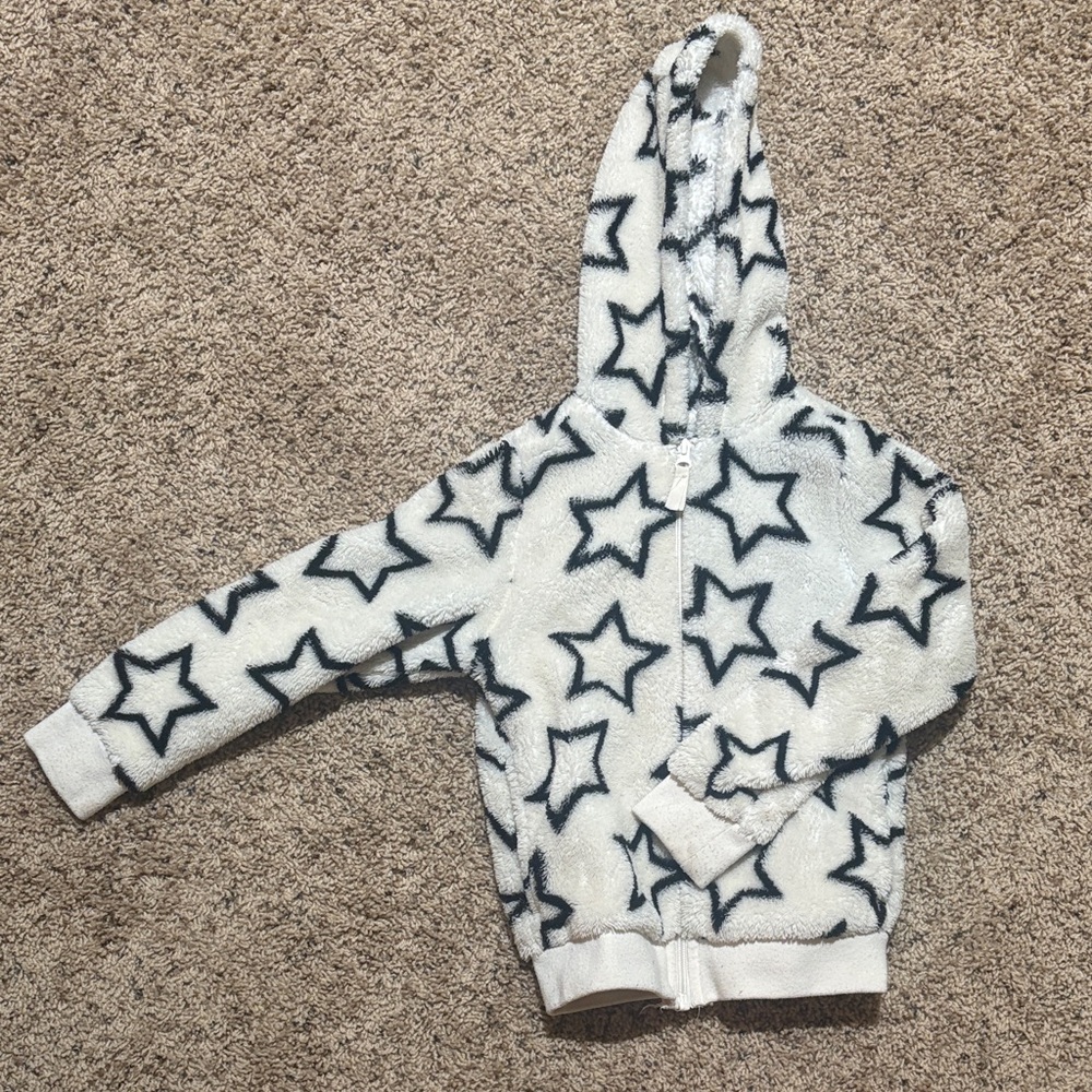 wonder nation White Plush Hoodie with Black Stars